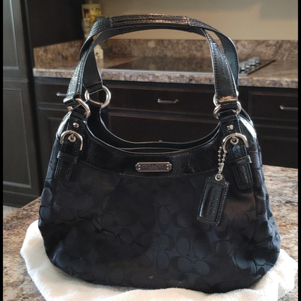 Coach handbag, black w/silver trim.